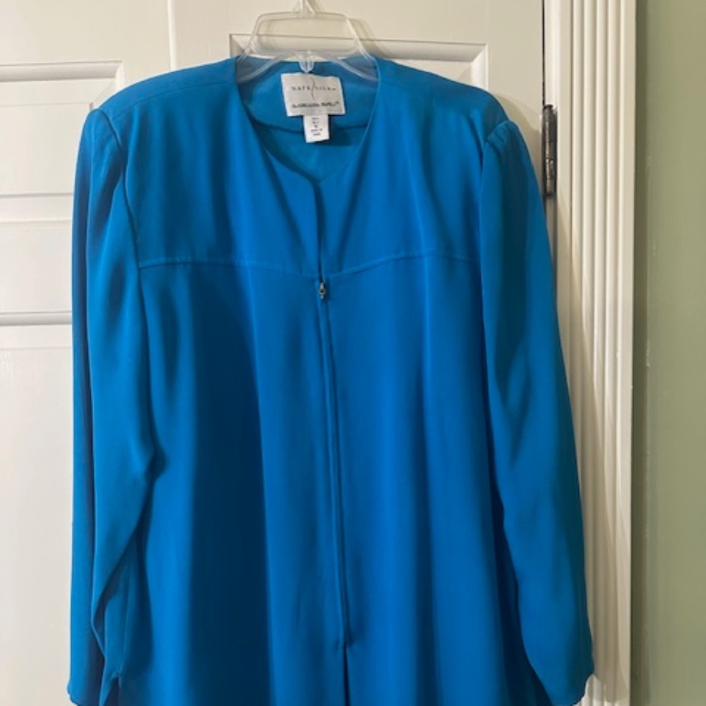 Adrianna Papell Skirt Set • Size 16 • 100% Silk • Bright Blue Blouse & Skirt